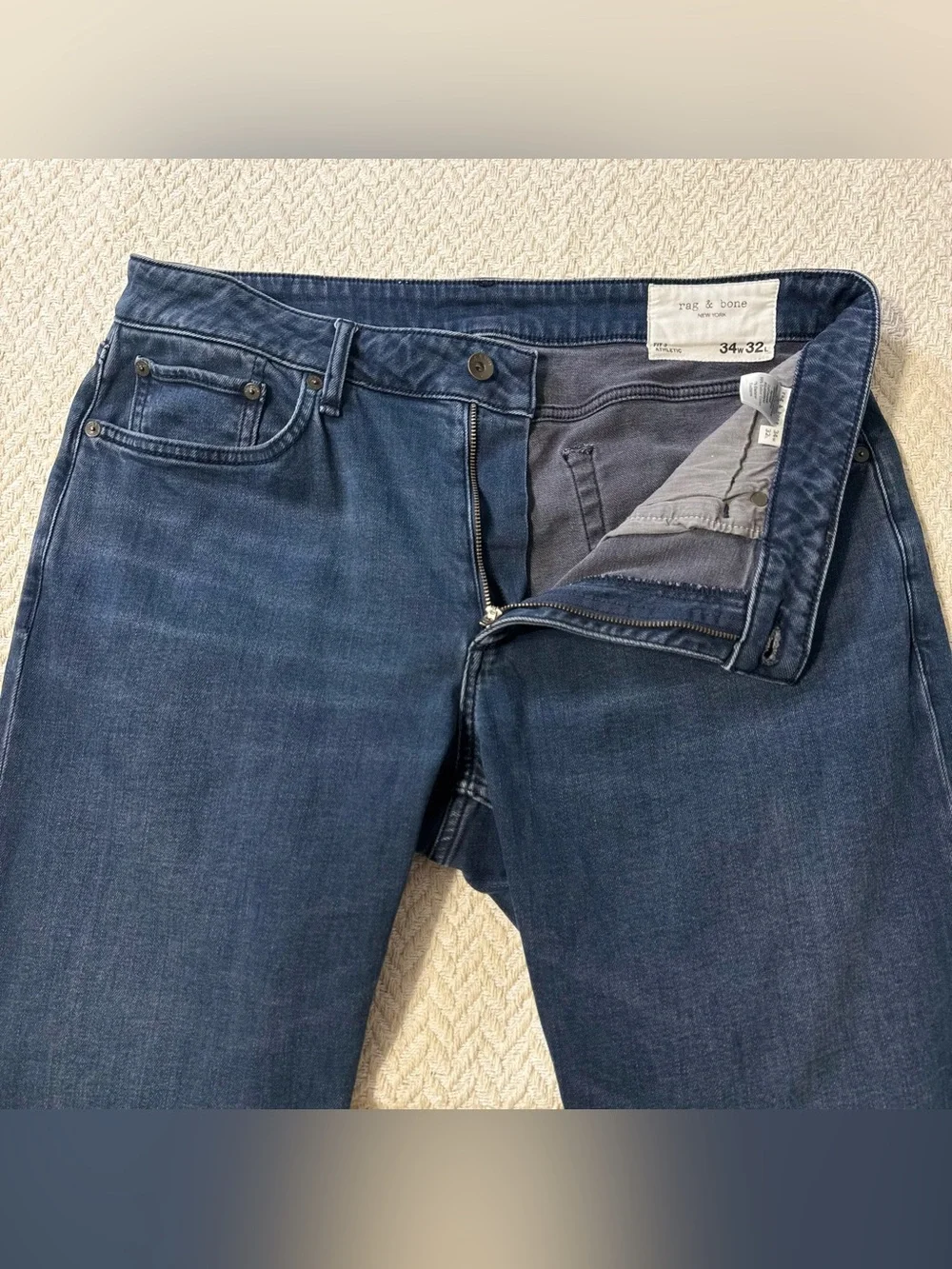 Rag & Bone Fit 3 Athletic Tapered Jeans 34x32 Kendall Blue Wash